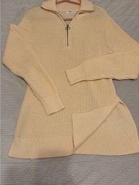 Half-Zip Ribbed Knit Sweater Tunic - yellow